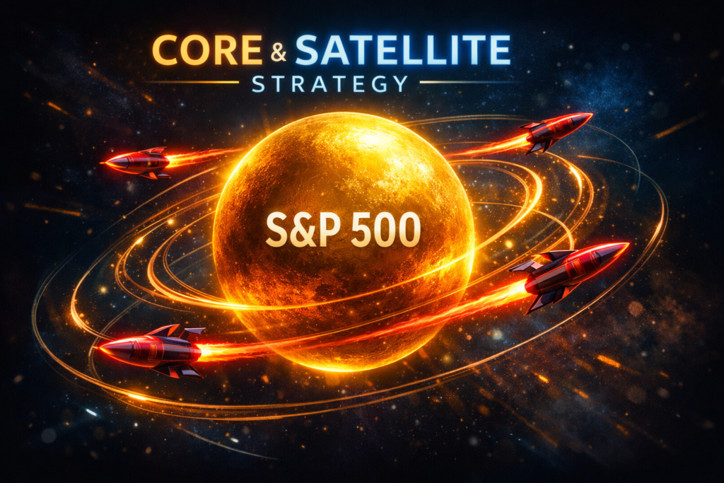 Core and Satellite investment strategy combining safe S&P 500 index funds and aggressive leveraged ETF TQQQ for early retirement portfolio.