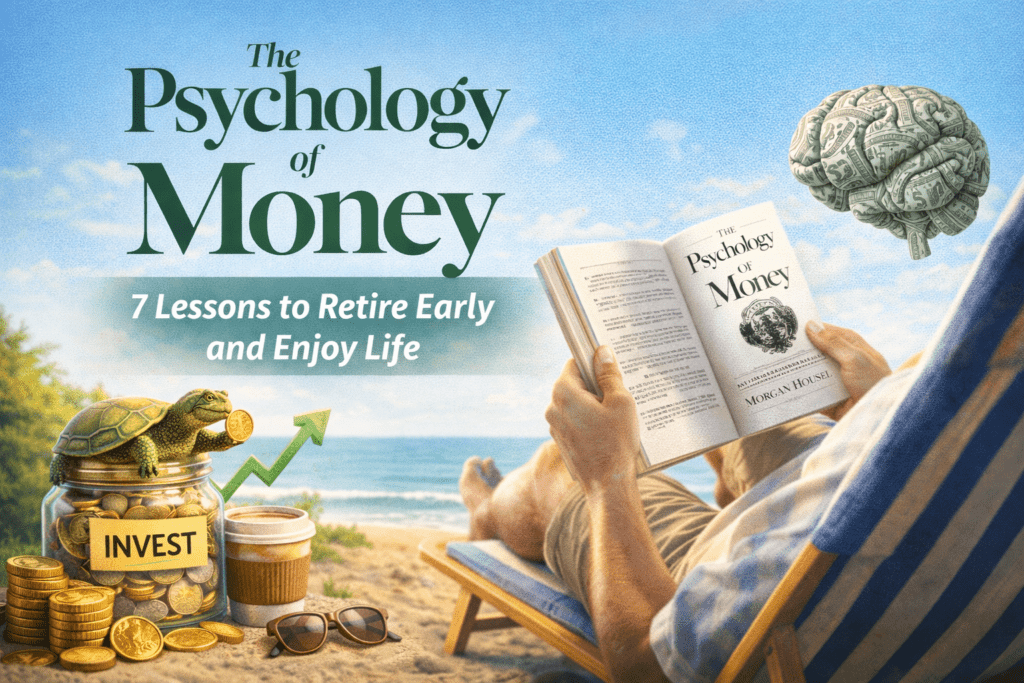 A person reading The Psychology of Money to retire early and enjoy life